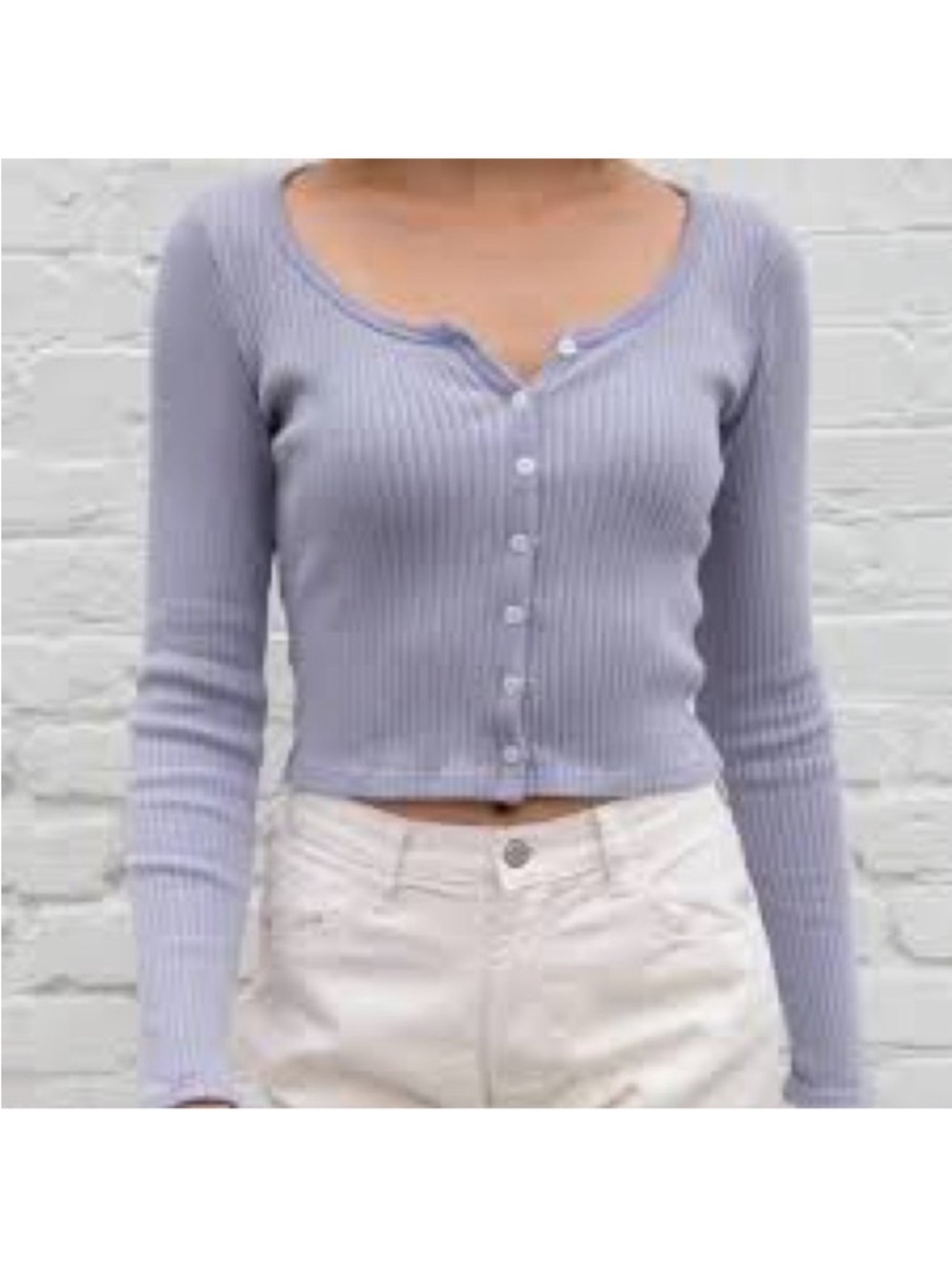 Brandy Melville Lavender Ribbed Button-Up Crop Top